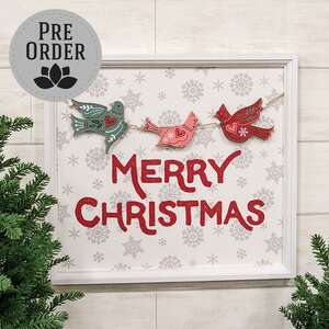 Yuletide Bird Garland & Snowflakes Merry Christmas Sign, 20"x18" 38667;