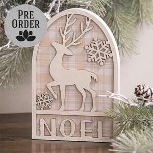 Noel Deer & Snowflakes White Glittered Arch Sitter 38772;