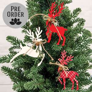 Woodland Pine & Bell Deer Ornament, 3 Asstd. 38778;