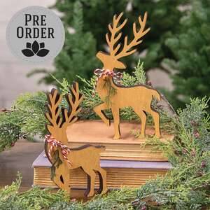 Natural Wooden Deer Cutout Sitters, 2/Set 38779;