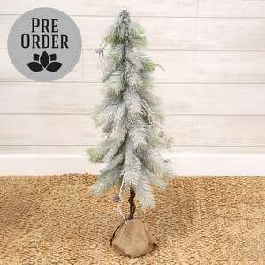Snowy Bristle Pine & Boughs Tree w/Burlap Base, 34" QE152547;