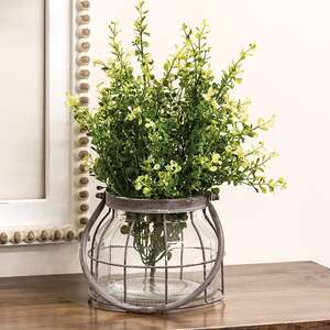 Glass Jar In Graywashed Metal Carrier, 6.75" Dia. x 5"H QX19355G;