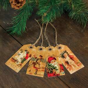 Vintage Joy Christmas Tags - Set of 4