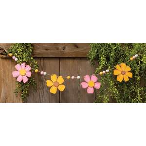 Beaded Spring Flowers Wooden Garland