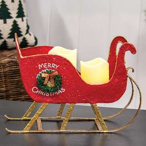 Distressed Red Metal Merry Christmas Sleigh with Wreath 60519;