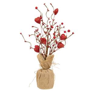 Red Glitter Heart & Berries Tree w/Burlap Base - 17"H 18448;