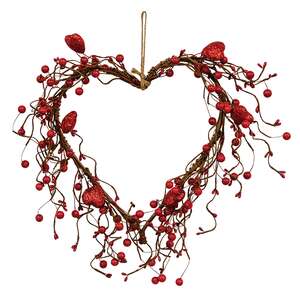 Red Glitter Heart & Berries Heart Wreath 18449;