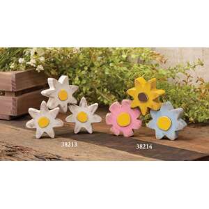 3 Set - Distressed Chunky Wooden White Daisy Sitters