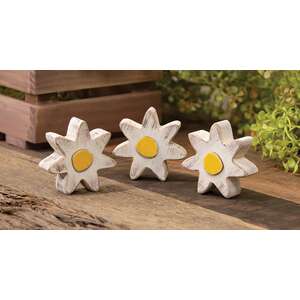 3 Set - Distressed Chunky Wooden White Daisy Sitters