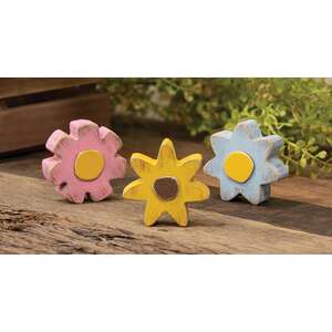 3 Set - Distressed Chunky Wooden Spring Flower Sitters