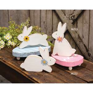 Distressed White Wood Flower Bunny - 3 Asstd.