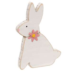 Distressed White Wood Flower Bunny - 3 Asstd.