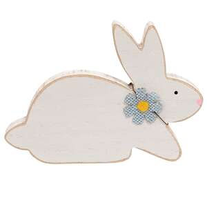 Distressed White Wood Flower Bunny - 3 Asstd.