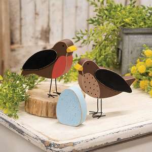 3 Set - Chunky Wood Robin & Egg Sitters