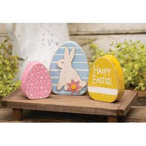 3 Set - Distressed Wood Happy Easter Bunny Chunky Sitters