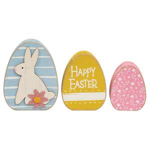 3 Set - Distressed Wood Happy Easter Bunny Chunky Sitters