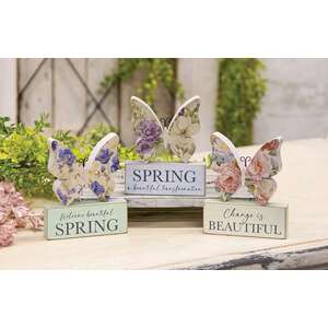 2 Set - Vintage Floral Butterfly & Block Sitters - 3 Asstd.