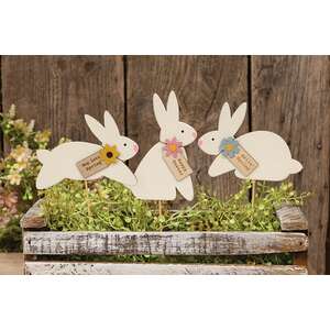 Happy Easter White Bunny Planter Poke - 3 Asstd.