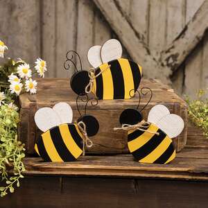 Wooden Bee Sitter with Burlap Wings - 3 Asstd.