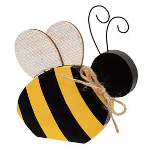 Wooden Bee Sitter with Burlap Wings - 3 Asstd.