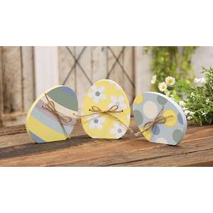 Dots & Stripe Wooden Easter Egg Sitter with Jute Bow - 3 Asstd.