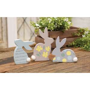 3 Set - Wooden Deco Pattern Bunny Sitters