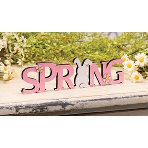 Pink Spring & Bunny Cutout Wood Sitter