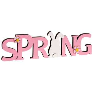 Pink Spring & Bunny Cutout Wood Sitter