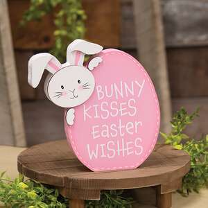 Bunny Kisses Easter Egg Wooden Sitter