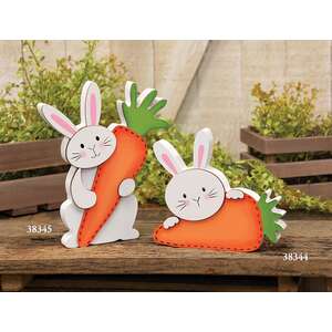 Standing Bunny with Big Carrot Wooden Sitter
