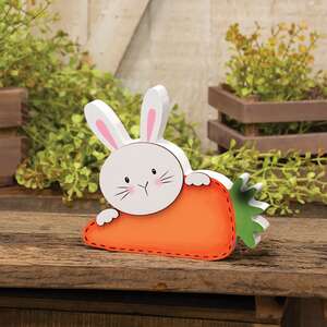 Peeking Bunny with Big Carrot Wooden Sitter
