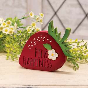 Pick Happiness Wooden Strawberry Sitter