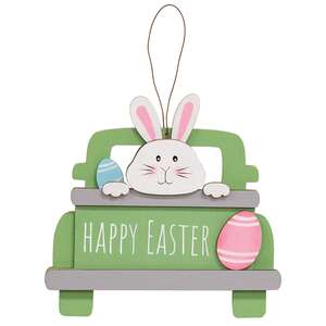 Happy Easter Wooden Pickup Truck Hanger - 3 Asstd.