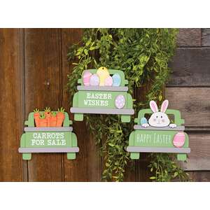 Happy Easter Wooden Pickup Truck Hanger - 3 Asstd.