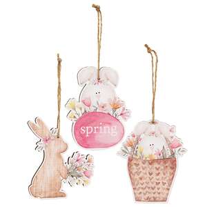 3 Set - Bunny Basket Wooden Ornaments