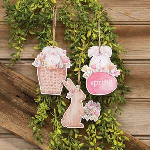 3 Set - Bunny Basket Wooden Ornaments