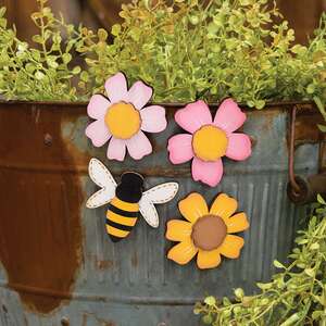 4 Set - Flowers & Bee Wooden Magnet