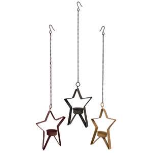 Hanging Tealight Metal Stars, 3 Asstd.