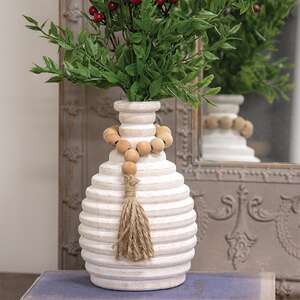 Distressed White Wooden Beaded Athens Vase, 7"H 65382;