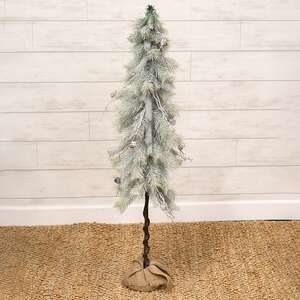 Snowy Bristle Pine & Boughs Tree w/Burlap Base, 45" QE152548;