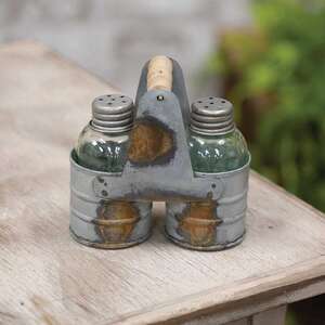 Galvanized Salt & Pepper Caddy with Shakers -