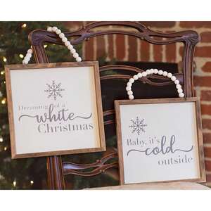 White Christmas Beaded Sign -