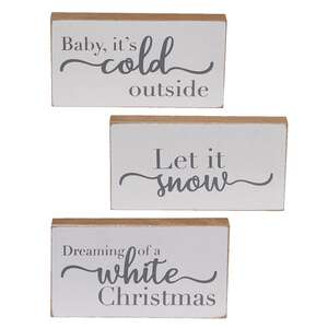 White Christmas Wood Block, 3 Asst. -