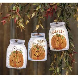 Happy Fall Mason Jar Ornaments 3/Asst