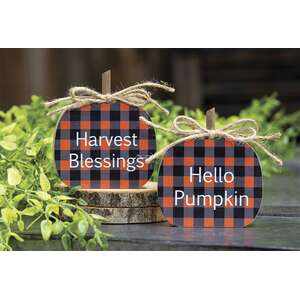 Harvest Blessings Buffalo Check Pumpkin Sitters, 2 asst.