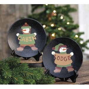 Lodge and Cabin Snowman Plates - 2 Asst