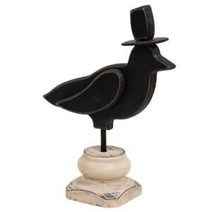 Wooden Crow with Top Hat on Base