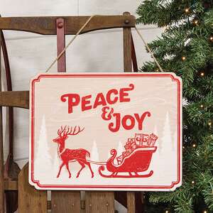 Peace & Joy Reindeer & Sleigh Wooden Sign 38649;