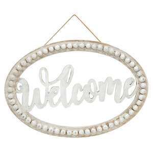 Distressed Beaded Welcome Wall Sign -