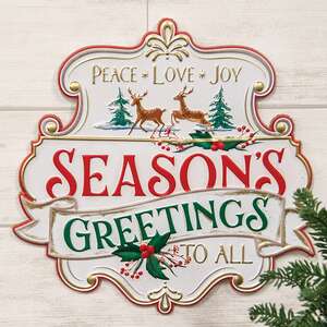 Distressed Season's Greetings to All Metal Sign 60513;